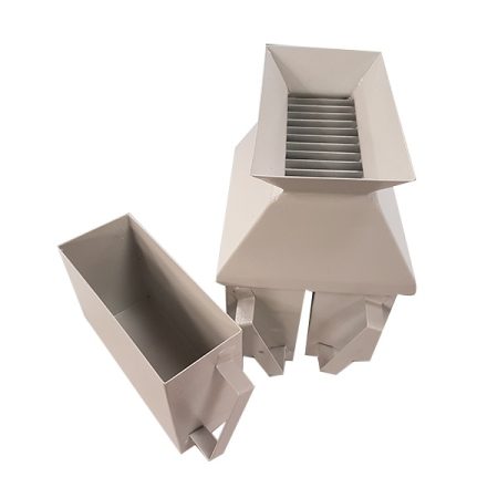 UK manufactured riffle box sample splitter with three collection pans