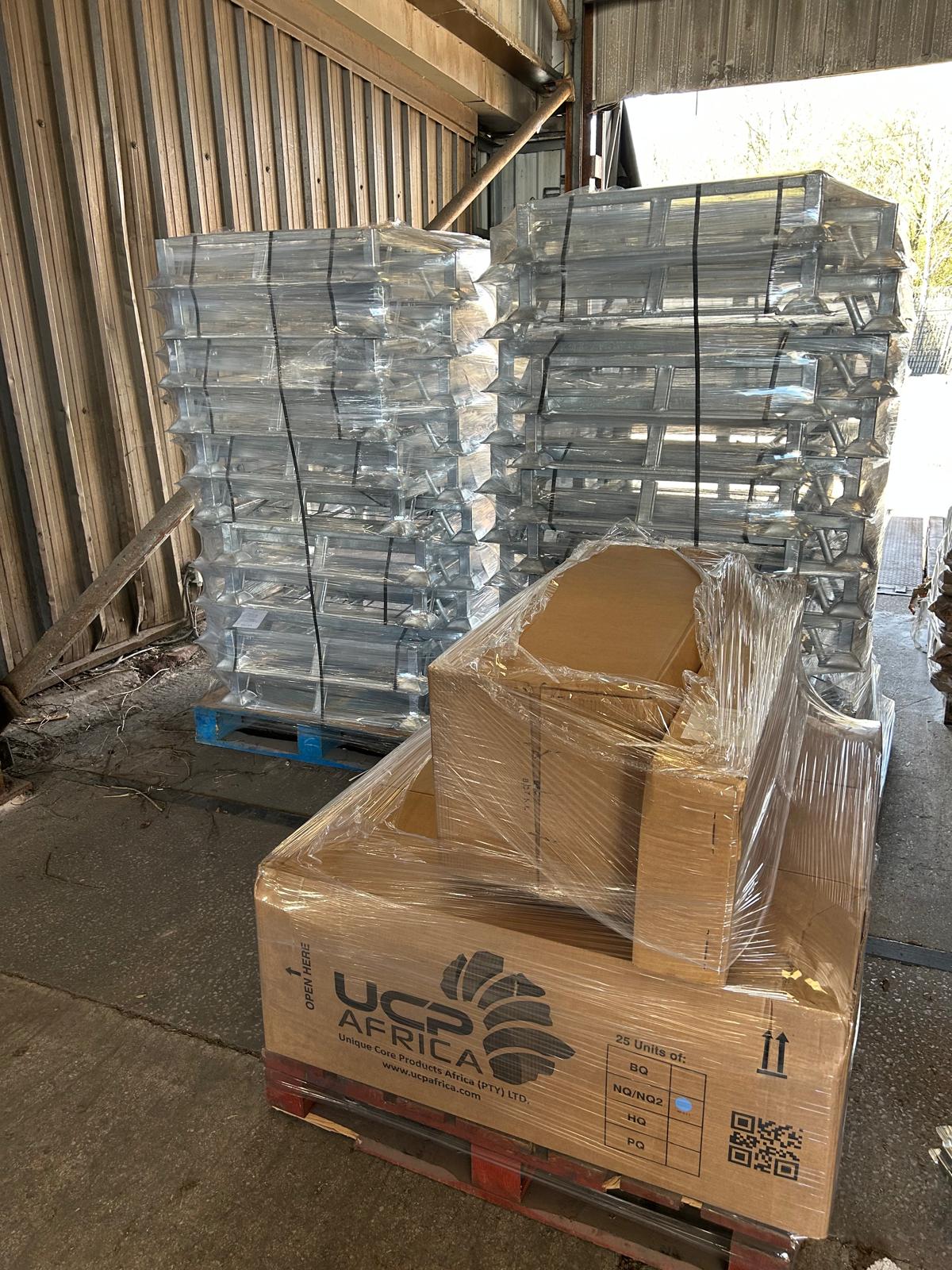 UCP core tray storage pods, flat packed for dispatch.
